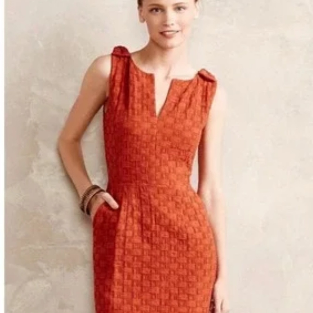 NWOT Tabitha Petite terra-cotta bow textured dress 00P